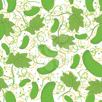 Seamless background, pattern of cucumbers, leaves and circles. Vector