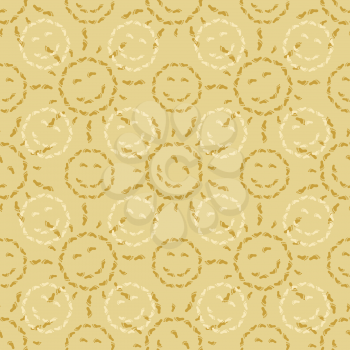Abstract seamless background, pattern of smiling suns from human footprints on sand. Vector