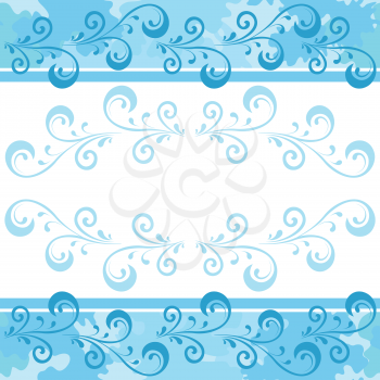 Seamless floral pattern, symbolical contour flowers on a blue and white background with spots. Vector