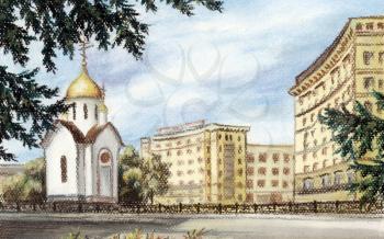 Picture, chapel sacred Nikolay, Russia, Novosibirsk. Drawing a pastel on a cardboard