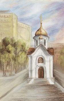 Picture, chapel sacred Nikolay, Russia, Novosibirsk. Drawing a pastel on a cardboard