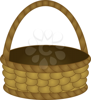 Old-fashioned wattled country basket with the handle and a flat bottom. Vector