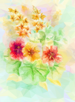 Flowers Bouquet, Polygonal Low Poly Colorful Pattern. Vector