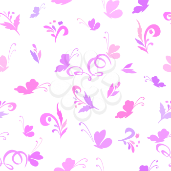 Abstract floral background with flowers and butterflies. Vector