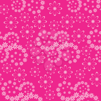 Seamless floral background, pink symbolical silhouette flowers. Vector