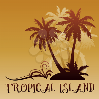 Exotic Background, Tropical Landscape, Palm Trees Brown Silhouettes. Vector