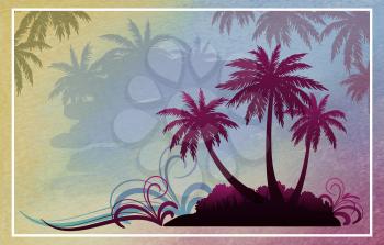 Exotic Background, Tropical Landscape, Palm Trees Silhouettes
