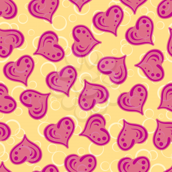 Valentine Holiday Seamless Background with Pink Hearts and Rings, Tile Pattern. Vector