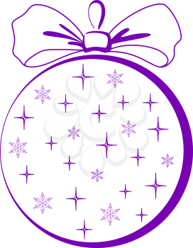 Christmas decoration: glass ball with bow, decorated with stars and snowflakes, pictogram