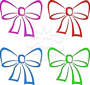 Bows multi-coloured, set, monochrome symbolical openwork pictograms, vector