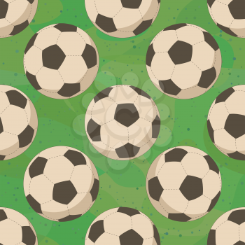 Soccer balls on green grass, abstract sport seamless background. Vector
