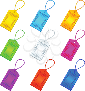Set of shopping labels, tags with patterns and ropes. Vector
