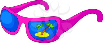 Summer beach picture: sun glasses with island and a palm tree.
