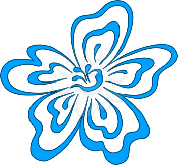 Flower, blue monochrome openwork pictogram, isolated on white background. Vector