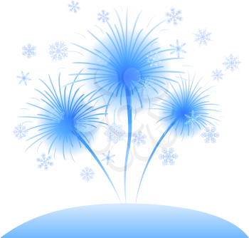 Blue Flowers Dandelions of Snowflakes, Abstract Christmas Illustration for Holiday Web Design. Eps10, Contains Transparencies. Vector