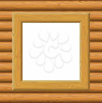 Wooden Square Frame on a Wall with Empty White Space, Background for Your Image or Text. Vector
