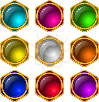 Set of web buttons with gems and golden frames