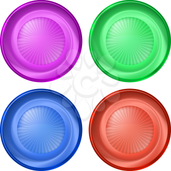 Buttons set icons, isolated color round circles. Vector eps10, contains transparencies