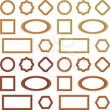 Set of empty wooden frames, different shapes. Vector
