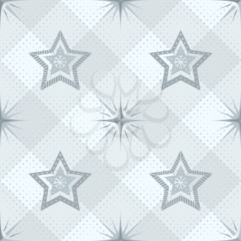Abstract seamless background, pattern with stars of different forms on grey checkered. Eps10, contains transparencies. Vector