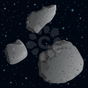 Space background with stars and realistic stone asteroids - asteroid Gaspra and ex asteroids, moons of Mars - Phobos and Deimos. Elements of this image furnished by NASA (http://solarsystem.nasa.gov).