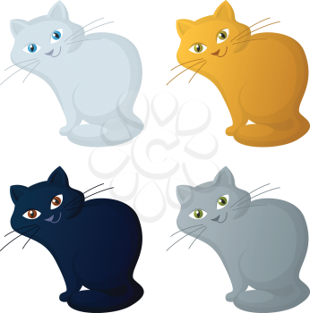 Cat, beautiful pet siting smiling, isolated on a white background, set. Vector