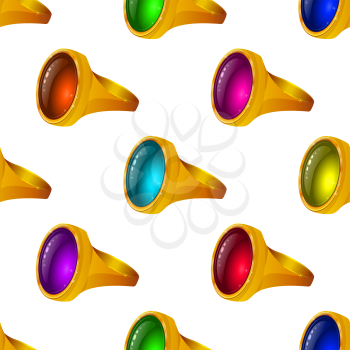 Precious gold rings with gems of various colors, seamless background for jewelry web design. Eps10, contains transparencies. Vector