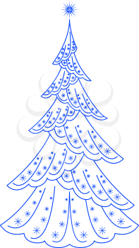 Christmas holiday fir tree, monochrome blue pictogram. Vector