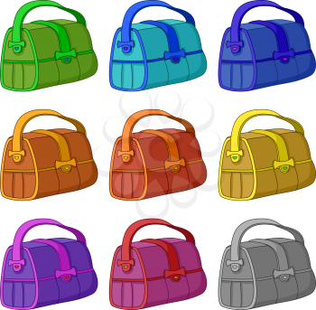 Bag leather, with wide belts, various colors set. Vector