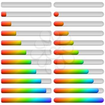 Set of glass colorful loading progress bars at different stages, elements for web design. Vector eps10, contains transparencies