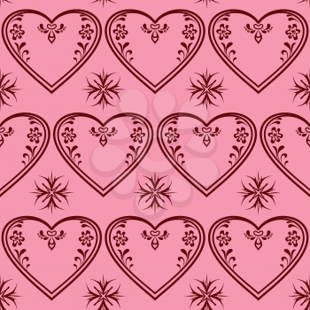 Valentine holiday seamless pattern with pictogram hearts and crosses on pink background. Vector