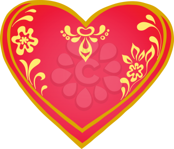 Valentine red heart, love symbol with abstract floral patterns. Vector