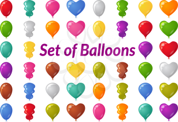 Set of Festive Balloons of Various Colors and Shapes, Isolated on White. Eps10, Contains Transparencies. Vector