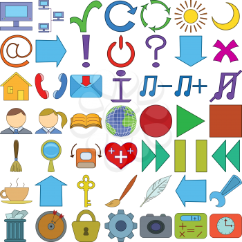 Set Various Icons, Computer Signs and Buttons. Vector