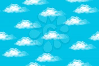Cloudscape Seamless Background, White Clouds on Blue Sky. Vector