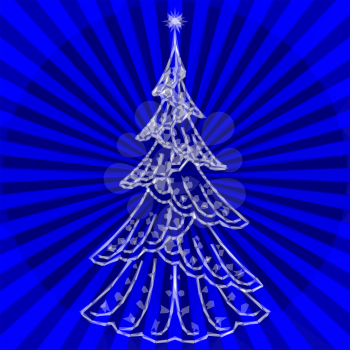 Christmas Fir Tree with Star and Rays, Holiday Symbol, Low Poly Polygonal Background. Vector