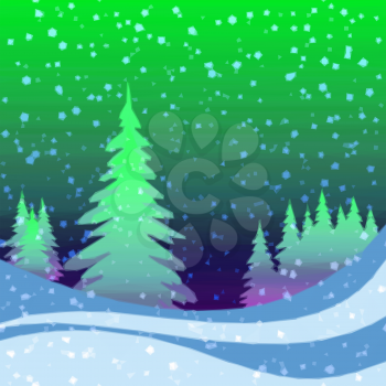 Christmas Fairy Landscape, Low Poly Background for Holiday Design, Winter Forest with Fir Trees and Snow. Vector