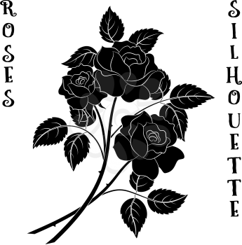 Roses Bouquet, Three Black Flowers Silhouette on White Background, Floral Gift, Symbolic Pictogram for Your Design. Vector