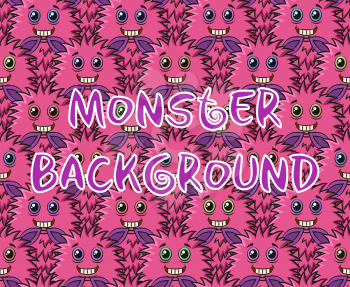 Seamless Background with Fluffy Pink Cartoon Monsters, Cute Funny Characters. Vector