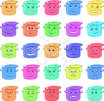 Set of Funny Pans Smilies, Cartoon Characters Symbolizing Various Human Emotions and Moods, Isolated on White Background. Vector