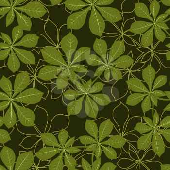 Seamless Background with Green and Contours Leaves of Chestnut, Nature Tile Pattern for Your Design. Vector