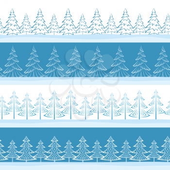 Christmas Horizontal Seamless Background, Landscape with Fir Trees, Winter Holiday Illustration. Vector