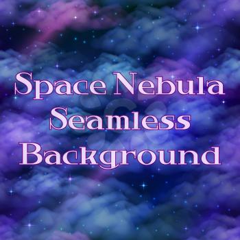 Abstract Landscape, Space Seamless Background with Dark Blue, Violet and Pink Clouds and Nebulas, Stars and Color Cosmic Rays, Tile Pattern for Your Design. Eps10, Contains Transparencies. Vector