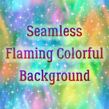 Abstract Seamless Background with Colorful Fire, Solid Wall of Multicolored Blazing Flames and Sparks, Tile Pattern. Eps10, Contains Transparencies. Vector