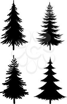 Christmas Fir Trees Set, Black Silhouette Pictograms Isolated On White Background, Winter Holiday Symbols. Vector