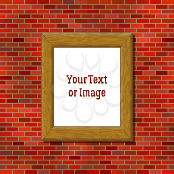 Brown Wooden Frame on a Red Brick Wall with Empty White Space, Background for Your Image or Text. Vector