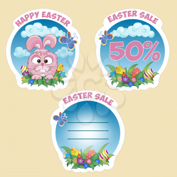 Price sticker with text Easter sale with the Easter Bunny 