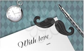Greeting card with a bookmark in the form of a mustache and the words with love