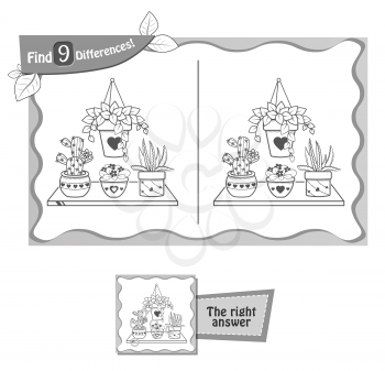 visual game for children and adults. Task to find 9 differences in the illustration on the school board. black and white vector illustration