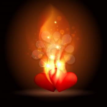 Valentine's Day background with burning hearts